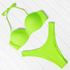Bikini Set High Cut Solid  Swimsuit Women Swimwear Push Up Bathing Suit Beachwear Leopard Bikini Women's Ribbed Underwire Bikini High Cut Bikini V Swimwear Butterfly Print High Leg Bikini Swimsuit Stevvex