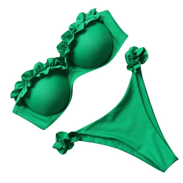 Bikini Set High Cut Solid  Swimsuit Women Swimwear Push Up Bathing Suit Beachwear Leopard Bikini Women's Ribbed Underwire Bikini High Cut Bikini V Swimwear Butterfly Print High Leg Bikini Swimsuit Stevvex