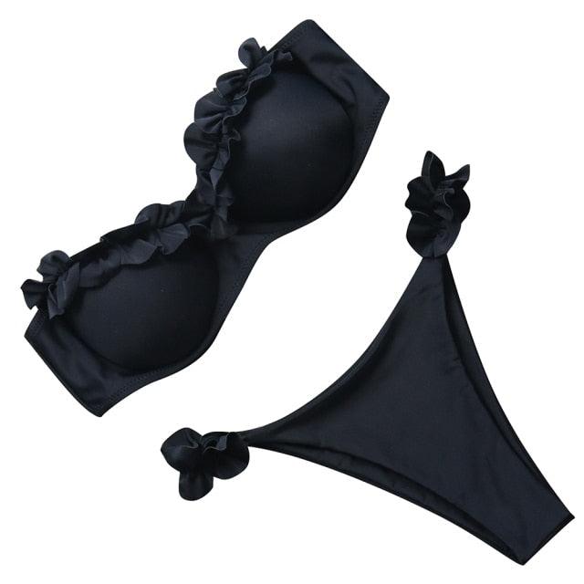 Bikini Set High Cut Solid  Swimsuit Women Swimwear Push Up Bathing Suit Beachwear Leopard Bikini Women's Ribbed Underwire Bikini High Cut Bikini V Swimwear Butterfly Print High Leg Bikini Swimsuit Stevvex
