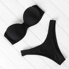 Bikini Set High Cut Solid  Swimsuit Women Swimwear Push Up Bathing Suit Beachwear Leopard Bikini Women's Ribbed Underwire Bikini High Cut Bikini V Swimwear Butterfly Print High Leg Bikini Swimsuit Stevvex