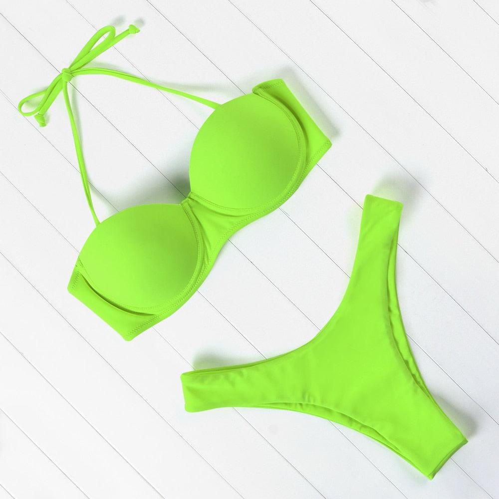 Bikini Set High Cut Solid  Swimsuit Women Swimwear Push Up Bathing Suit Beachwear Leopard Bikini Women's Ribbed Underwire Bikini High Cut Bikini V Swimwear Butterfly Print High Leg Bikini Swimsuit Stevvex