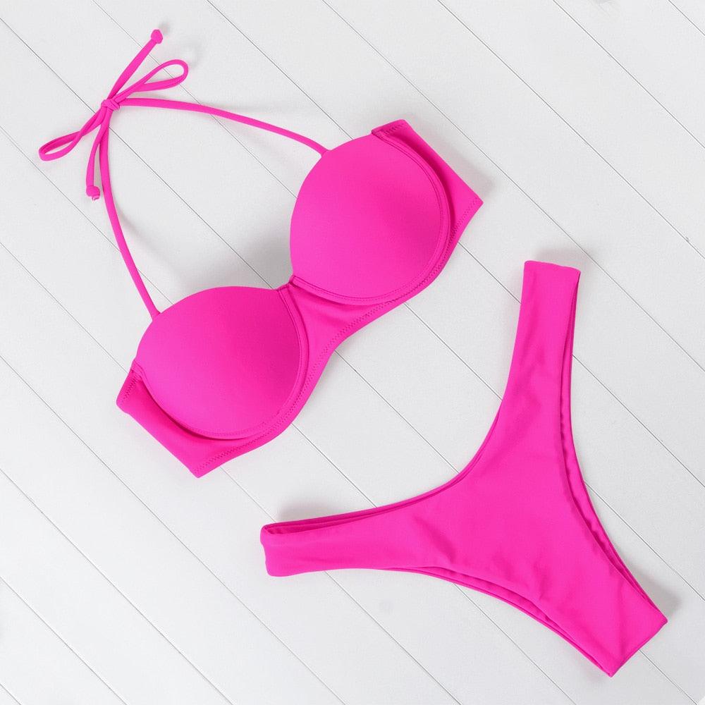 Bikini Set High Cut Solid  Swimsuit Women Swimwear Push Up Bathing Suit Beachwear Leopard Bikini Women's Ribbed Underwire Bikini High Cut Bikini V Swimwear Butterfly Print High Leg Bikini Swimsuit Stevvex