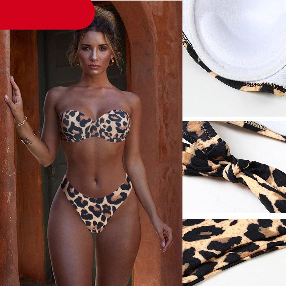 Bikini Set High Cut Solid  Swimsuit Women Swimwear Push Up Bathing Suit Beachwear Leopard Bikini Women's Ribbed Underwire Bikini High Cut Bikini V Swimwear Butterfly Print High Leg Bikini Swimsuit Stevvex
