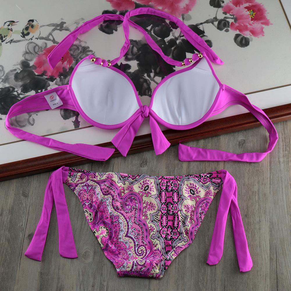 Bikini Solid Strappy Bandage Bikinis Set White Push Up Bikini Swimwear Swimsuit Bathing Suit Women's Ribbed Tie Bikini Adjustable Lace Up Bottom String Women Swimsuit Stevvex