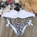 Bikini Solid Strappy Bandage Bikinis Set White Push Up Bikini Swimwear Swimsuit Bathing Suit Women's Ribbed Tie Bikini Adjustable Lace Up Bottom String Women Swimsuit Stevvex
