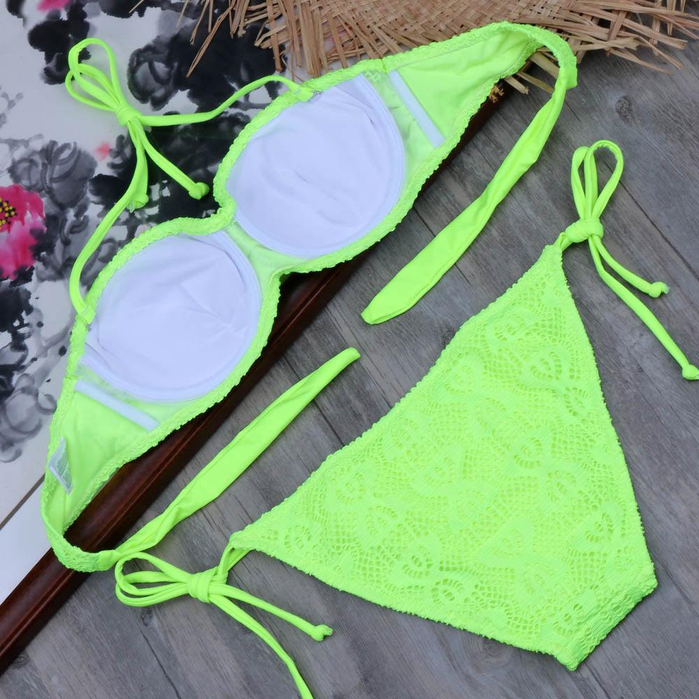 Bikini Solid Strappy Bandage Bikinis Set White Push Up Bikini Swimwear Swimsuit Bathing Suit Women's Ribbed Tie Bikini Adjustable Lace Up Bottom String Women Swimsuit Stevvex