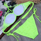 Bikini Solid Strappy Bandage Bikinis Set White Push Up Bikini Swimwear Swimsuit Bathing Suit Women's Ribbed Tie Bikini Adjustable Lace Up Bottom String Women Swimsuit Stevvex