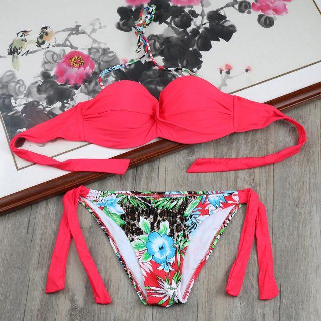Bikini Solid Strappy Bandage Bikinis Set White Push Up Bikini Swimwear Swimsuit Bathing Suit Women's Ribbed Tie Bikini Adjustable Lace Up Bottom String Women Swimsuit Stevvex
