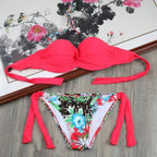 Bikini Solid Strappy Bandage Bikinis Set White Push Up Bikini Swimwear Swimsuit Bathing Suit Women's Ribbed Tie Bikini Adjustable Lace Up Bottom String Women Swimsuit Stevvex