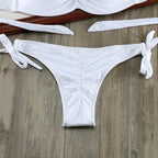 Bikini Solid Strappy Bandage Bikinis Set White Push Up Bikini Swimwear Swimsuit Bathing Suit Women's Ribbed Tie Bikini Adjustable Lace Up Bottom String Women Swimsuit Stevvex