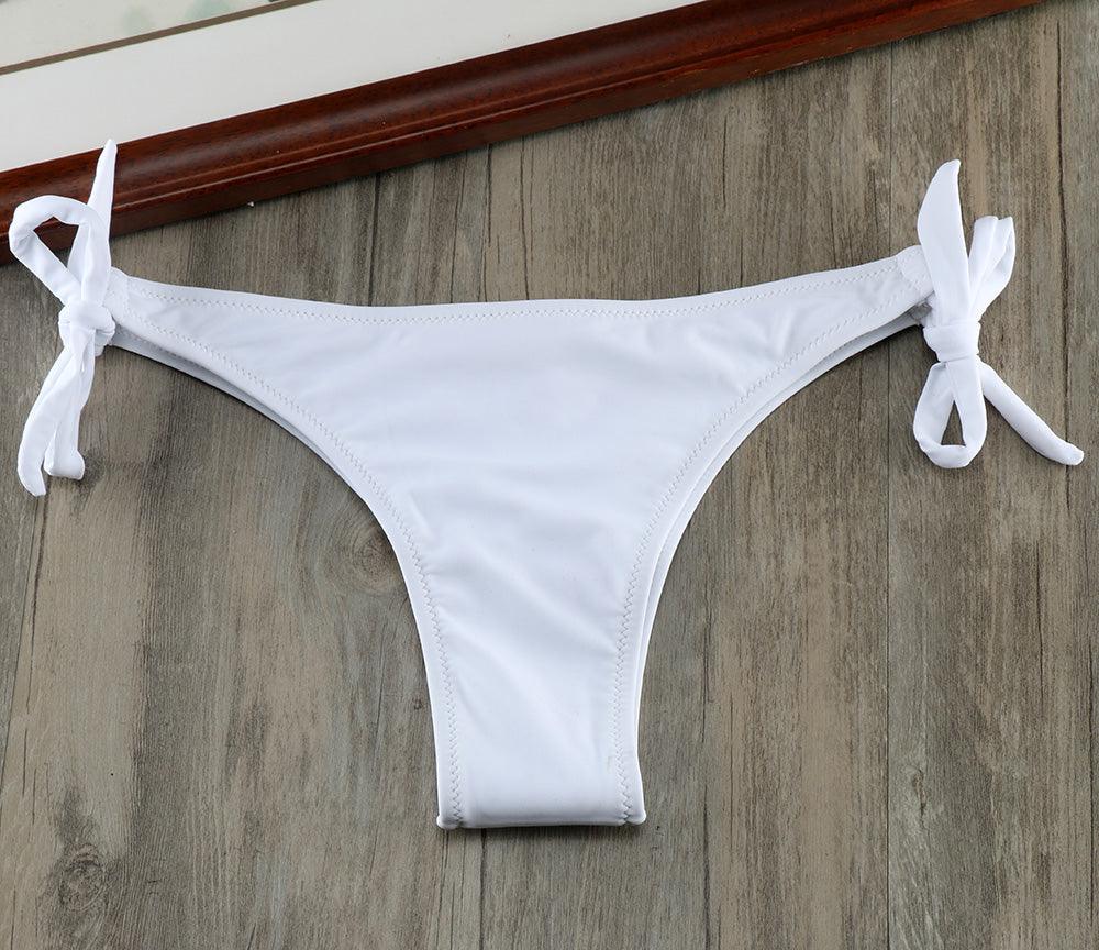 Bikini Solid Strappy Bandage Bikinis Set White Push Up Bikini Swimwear Swimsuit Bathing Suit Women's Ribbed Tie Bikini Adjustable Lace Up Bottom String Women Swimsuit Stevvex