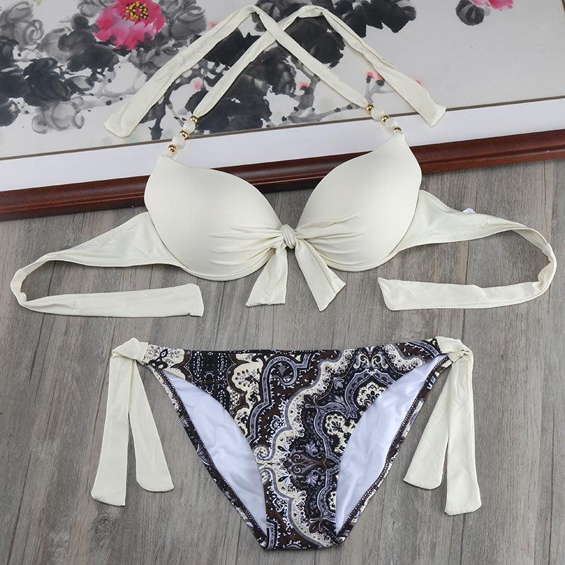 Bikini Solid Strappy Bandage Bikinis Set White Push Up Bikini Swimwear Swimsuit Bathing Suit Women's Ribbed Tie Bikini Adjustable Lace Up Bottom String Women Swimsuit Stevvex
