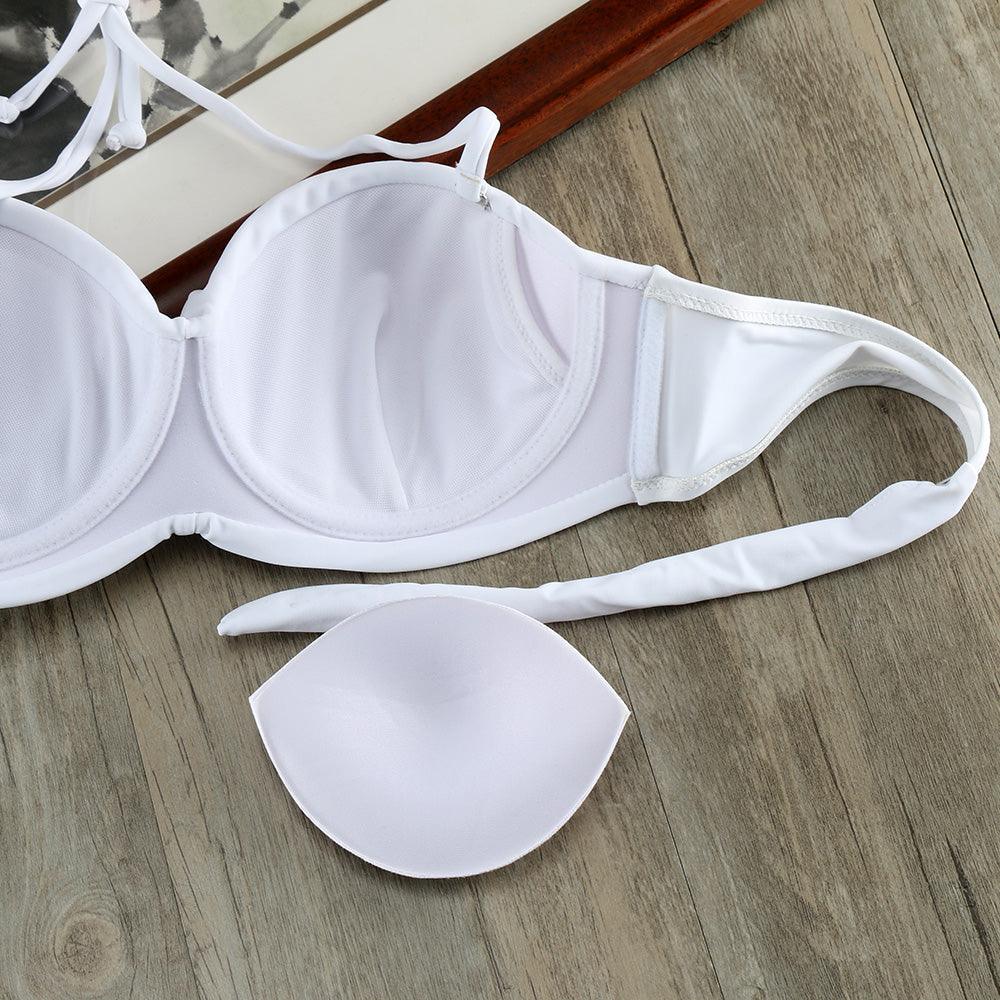 Bikini Solid Strappy Bandage Bikinis Set White Push Up Bikini Swimwear Swimsuit Bathing Suit Women's Ribbed Tie Bikini Adjustable Lace Up Bottom String Women Swimsuit Stevvex