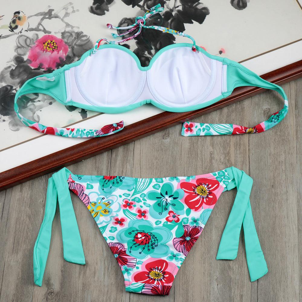 Bikini Solid Strappy Bandage Bikinis Set White Push Up Bikini Swimwear Swimsuit Bathing Suit Women's Ribbed Tie Bikini Adjustable Lace Up Bottom String Women Swimsuit Stevvex