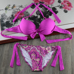 Bikini Solid Strappy Bandage Bikinis Set White Push Up Bikini Swimwear Swimsuit Bathing Suit Women's Ribbed Tie Bikini Adjustable Lace Up Bottom String Women Swimsuit Stevvex