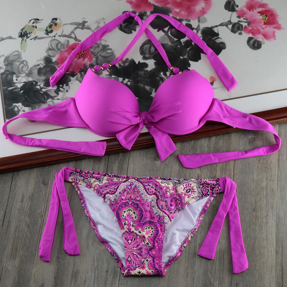 Bikini Solid Strappy Bandage Bikinis Set White Push Up Bikini Swimwear Swimsuit Bathing Suit Women's Ribbed Tie Bikini Adjustable Lace Up Bottom String Women Swimsuit Stevvex