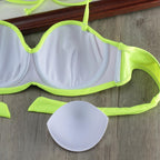 Bikini Solid Strappy Bandage Bikinis Set White Push Up Bikini Swimwear Swimsuit Bathing Suit Women's Ribbed Tie Bikini Adjustable Lace Up Bottom String Women Swimsuit Stevvex