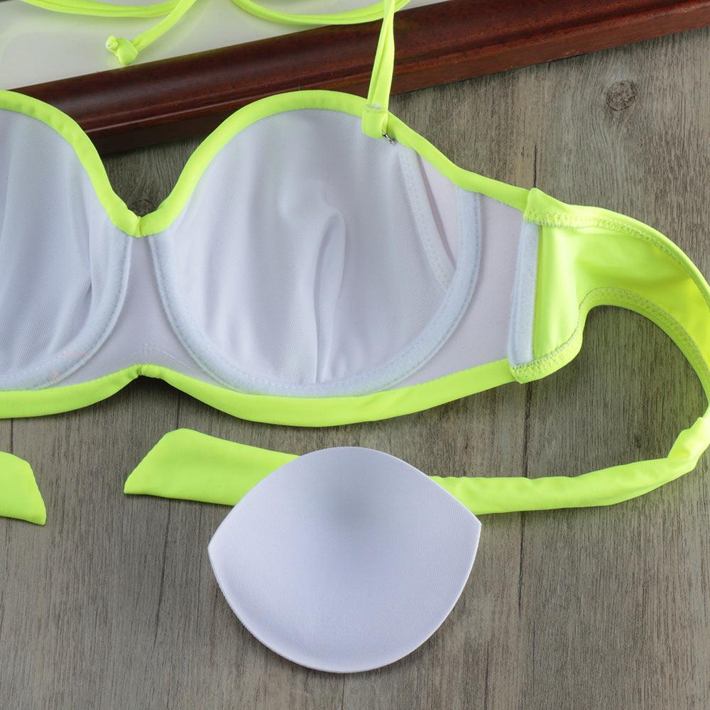 Bikini Solid Strappy Bandage Bikinis Set White Push Up Bikini Swimwear Swimsuit Bathing Suit Women's Ribbed Tie Bikini Adjustable Lace Up Bottom String Women Swimsuit Stevvex