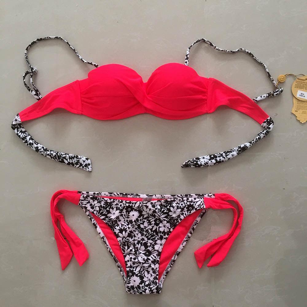Bikini Solid Strappy Bandage Bikinis Set White Push Up Bikini Swimwear Swimsuit Bathing Suit Women's Ribbed Tie Bikini Adjustable Lace Up Bottom String Women Swimsuit Stevvex