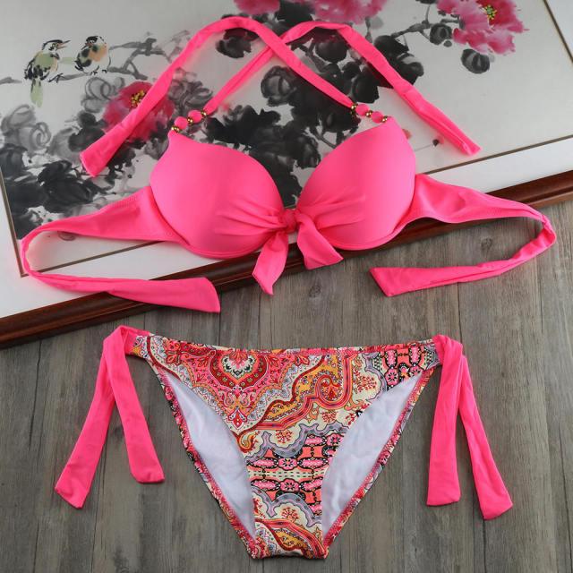 Bikini Solid Strappy Bandage Bikinis Set White Push Up Bikini Swimwear Swimsuit Bathing Suit Women's Ribbed Tie Bikini Adjustable Lace Up Bottom String Women Swimsuit Stevvex