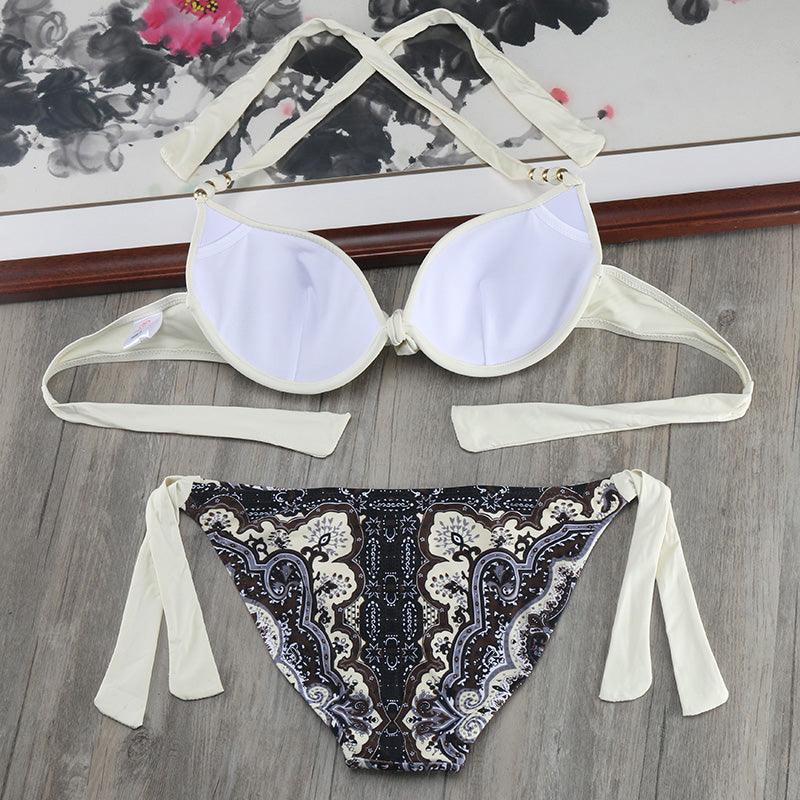 Bikini Solid Strappy Bandage Bikinis Set White Push Up Bikini Swimwear Swimsuit Bathing Suit Women's Ribbed Tie Bikini Adjustable Lace Up Bottom String Women Swimsuit Stevvex