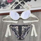 Bikini Solid Strappy Bandage Bikinis Set White Push Up Bikini Swimwear Swimsuit Bathing Suit Women's Ribbed Tie Bikini Adjustable Lace Up Bottom String Women Swimsuit Stevvex
