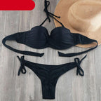Bikini Solid Strappy Bandage Bikinis Set White Push Up Bikini Swimwear Swimsuit Bathing Suit Women's Ribbed Tie Bikini Adjustable Lace Up Bottom String Women Swimsuit Stevvex