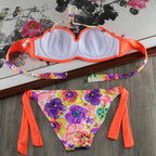 Bikini Solid Strappy Bandage Bikinis Set White Push Up Bikini Swimwear Swimsuit Bathing Suit Women's Ribbed Tie Bikini Adjustable Lace Up Bottom String Women Swimsuit Stevvex