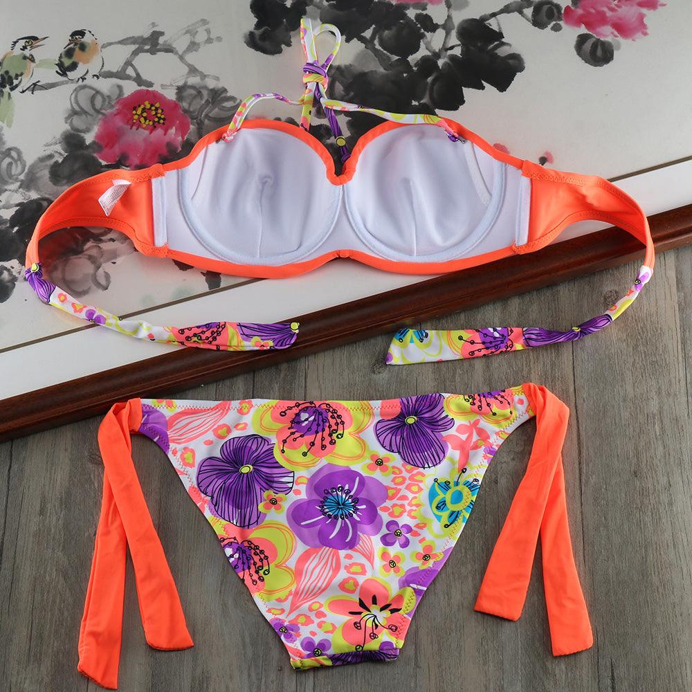 Bikini Solid Strappy Bandage Bikinis Set White Push Up Bikini Swimwear Swimsuit Bathing Suit Women's Ribbed Tie Bikini Adjustable Lace Up Bottom String Women Swimsuit Stevvex