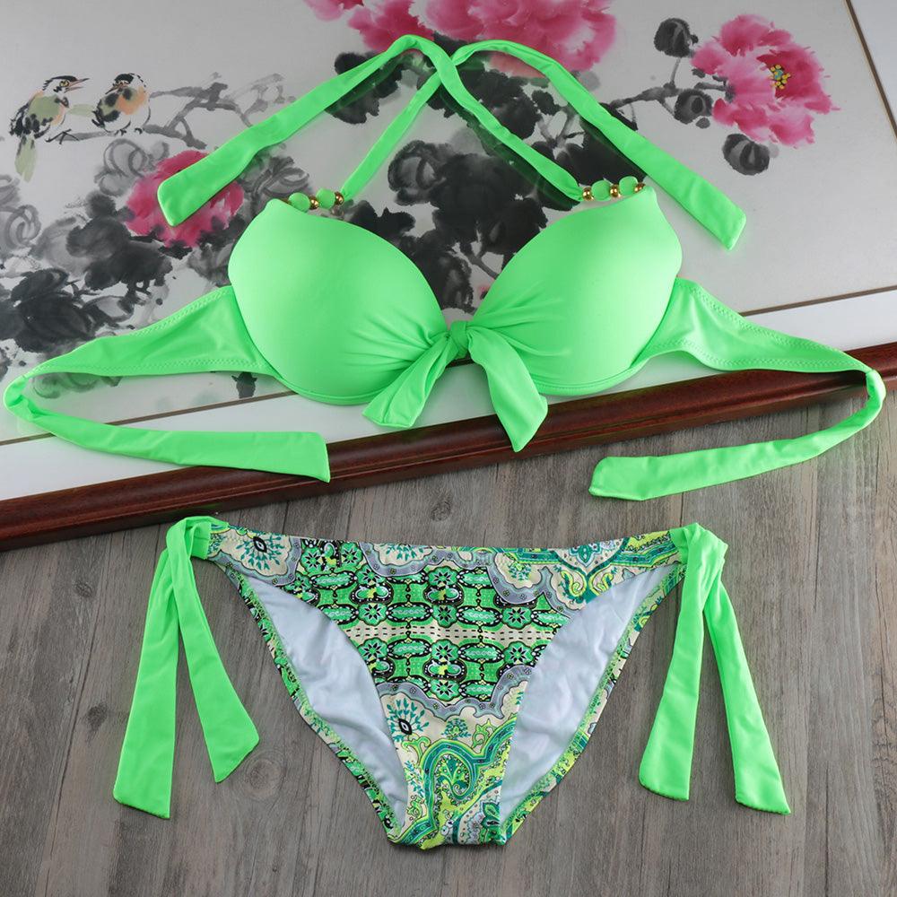 Bikini Solid Strappy Bandage Bikinis Set White Push Up Bikini Swimwear Swimsuit Bathing Suit Women's Ribbed Tie Bikini Adjustable Lace Up Bottom String Women Swimsuit Stevvex
