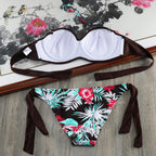 Bikini Solid Strappy Bandage Bikinis Set White Push Up Bikini Swimwear Swimsuit Bathing Suit Women's Ribbed Tie Bikini Adjustable Lace Up Bottom String Women Swimsuit Stevvex