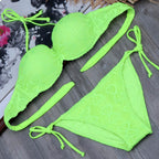 Bikini Solid Strappy Bandage Bikinis Set White Push Up Bikini Swimwear Swimsuit Bathing Suit Women's Ribbed Tie Bikini Adjustable Lace Up Bottom String Women Swimsuit Stevvex