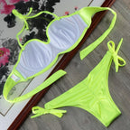 Bikini Solid Strappy Bandage Bikinis Set White Push Up Bikini Swimwear Swimsuit Bathing Suit Women's Ribbed Tie Bikini Adjustable Lace Up Bottom String Women Swimsuit Stevvex