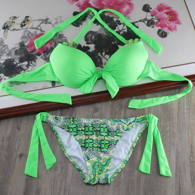 Bikini Solid Strappy Bandage Bikinis Set White Push Up Bikini Swimwear Swimsuit Bathing Suit Women's Ribbed Tie Bikini Adjustable Lace Up Bottom String Women Swimsuit Stevvex