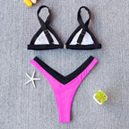 Bikini Solid Swimsuit Women Swimwear Push Up Bikini Set Patchwork  Summer Beach Bathing Suit Swim Wear Halter Bikini Swimsuit Beach Swimming Traveling High Leg Bikini