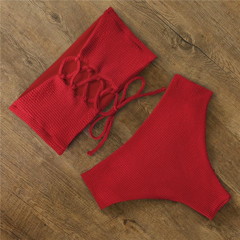 Bikini Swimwear Swimsuit Women Floral Print High Waist Bikini Set Back Cross Bathing Suit Female Beach Wear Women's Bikini Swimsuits Strapless Two Pieces Bathing Suits Stevvex