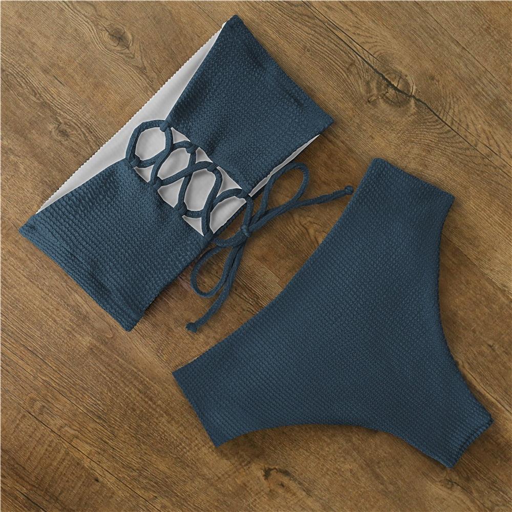 Bikini Swimwear Swimsuit Women Floral Print High Waist Bikini Set Back Cross Bathing Suit Female Beach Wear Women's Bikini Swimsuits Strapless Two Pieces Bathing Suits Stevvex