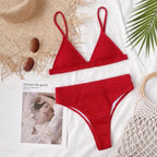 Bikini Swimwear Swimsuit Women Solid Bathing Suit Bikini Set With Pad Female High Waist Beachwear Women Bikini Swimsuits 2 Piece Deep V Neck Swimwear Adjustable Strap Back Bathing Suits Stevvex
