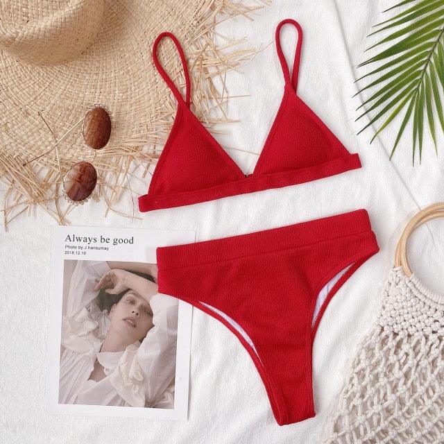 Bikini Swimwear Swimsuit Women Solid Bathing Suit Bikini Set With Pad Female High Waist Beachwear Women Bikini Swimsuits 2 Piece Deep V Neck Swimwear Adjustable Strap Back Bathing Suits Stevvex