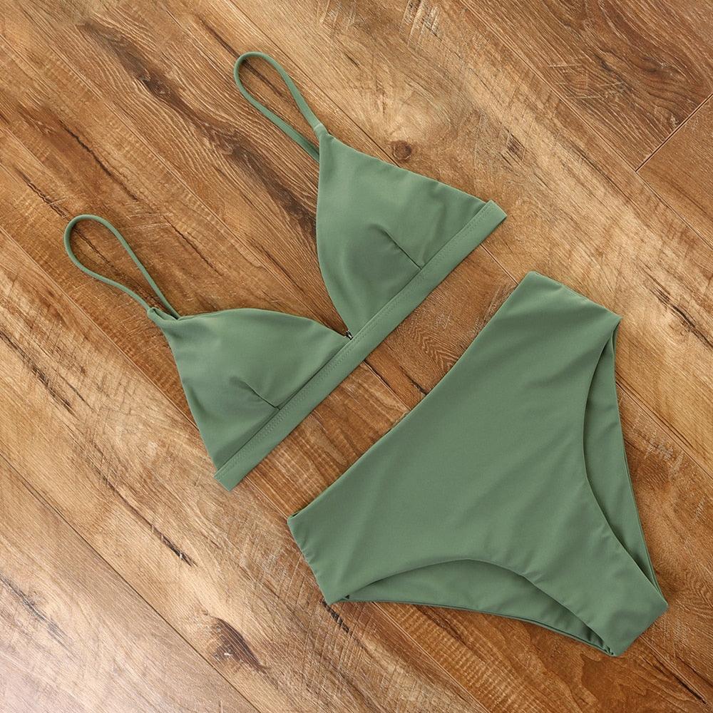 Bikini Swimwear Swimsuit Women Solid Bathing Suit Bikini Set With Pad Female High Waist Beachwear Women Bikini Swimsuits 2 Piece Deep V Neck Swimwear Adjustable Strap Back Bathing Suits Stevvex