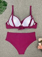 Bikini Swimwear Women High Waist Swimsuit Solid Color Bikini Set Women's Push Up Underwire Top Bottom Bikini Bathing Swimsuits Beach Wear Padded Push Up Bikini Set Female Stevvex