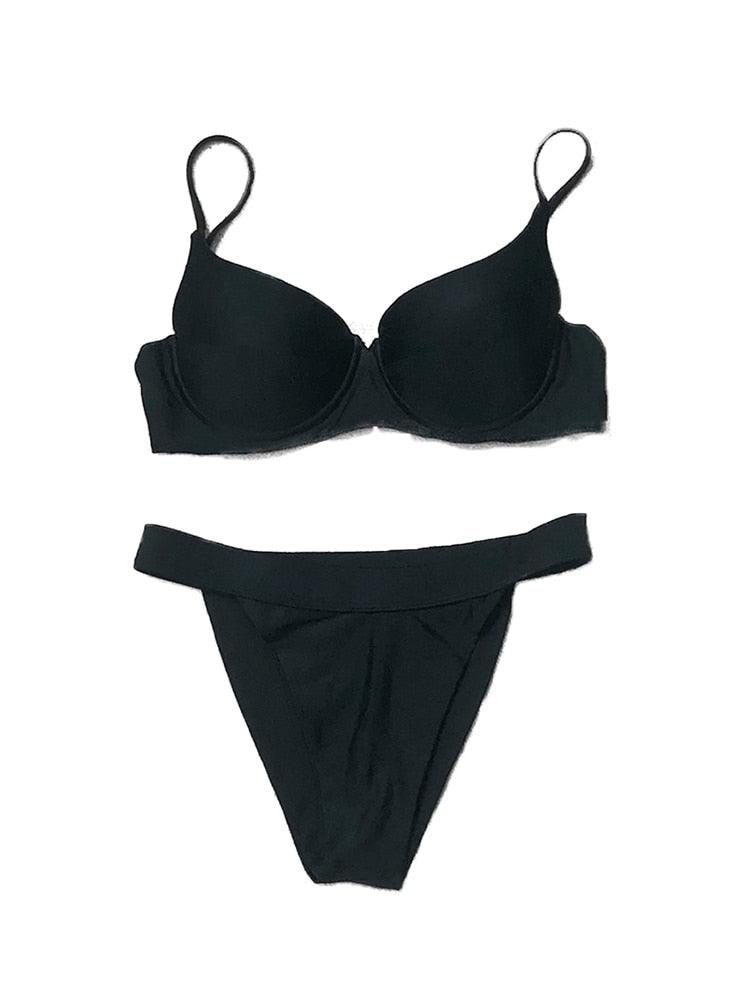 Bikini Swimwear Women High Waist Swimsuit Solid Color Bikini Set Women's Push Up Underwire Top Bottom Bikini Bathing Swimsuits Beach Wear Padded Push Up Bikini Set Female Stevvex