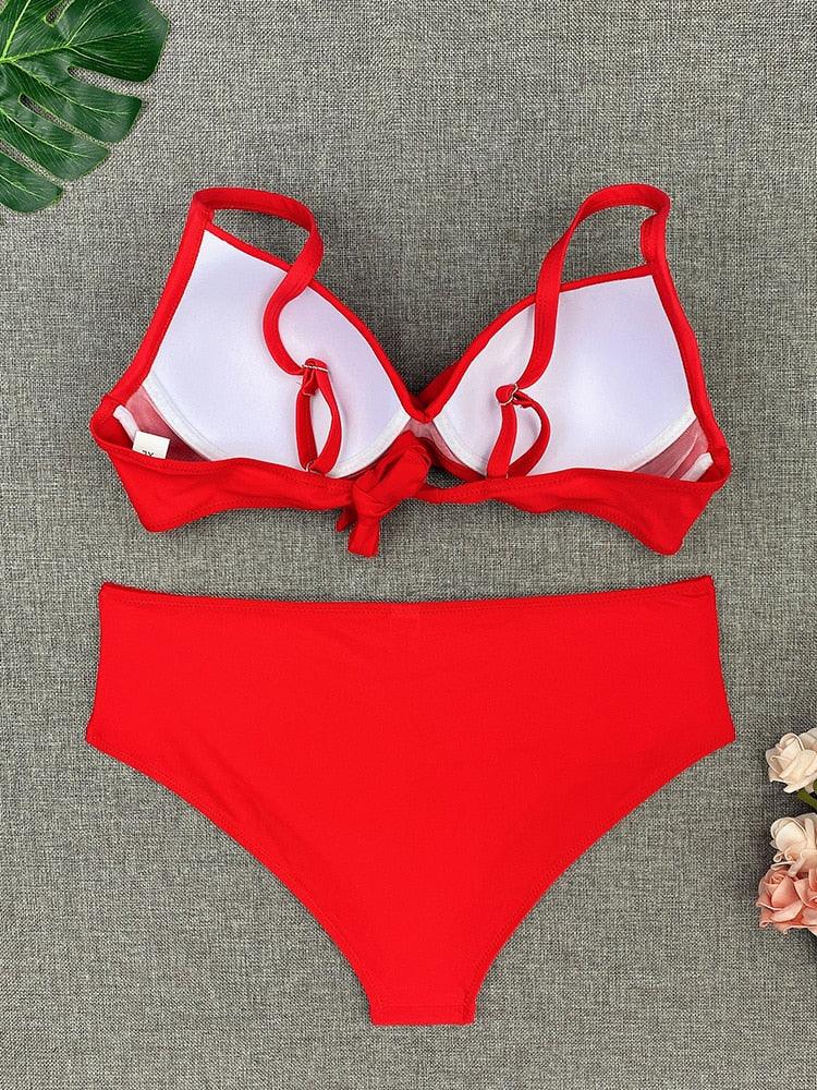 Bikini Swimwear Women High Waist Swimsuit Solid Color Bikini Set Women's Push Up Underwire Top Bottom Bikini Bathing Swimsuits Beach Wear Padded Push Up Bikini Set Female Stevvex