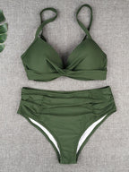 Bikini Swimwear Women High Waist Swimsuit Solid Color Bikini Set Women's Push Up Underwire Top Bottom Bikini Bathing Swimsuits Beach Wear Padded Push Up Bikini Set Female Stevvex