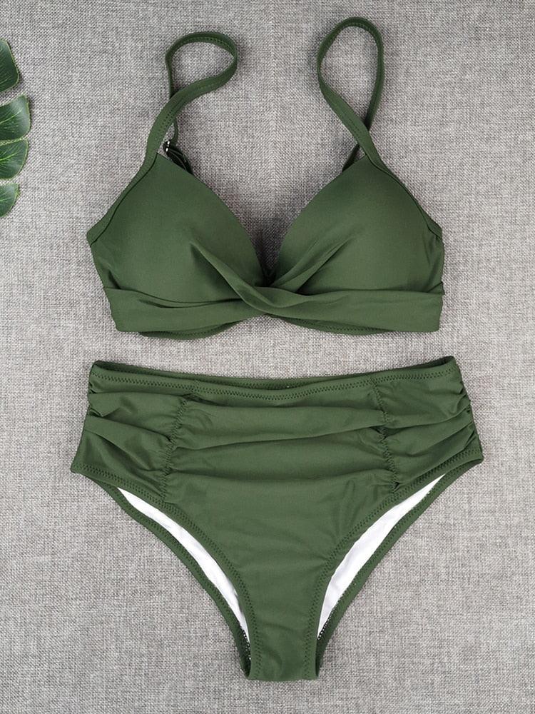 Bikini Swimwear Women High Waist Swimsuit Solid Color Bikini Set Women's Push Up Underwire Top Bottom Bikini Bathing Swimsuits Beach Wear Padded Push Up Bikini Set Female Stevvex