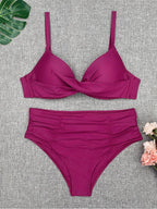 Bikini Swimwear Women High Waist Swimsuit Solid Color Bikini Set Women's Push Up Underwire Top Bottom Bikini Bathing Swimsuits Beach Wear Padded Push Up Bikini Set Female Stevvex