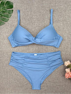 Bikini Swimwear Women High Waist Swimsuit Solid Color Bikini Set Women's Push Up Underwire Top Bottom Bikini Bathing Swimsuits Beach Wear Padded Push Up Bikini Set Female Stevvex