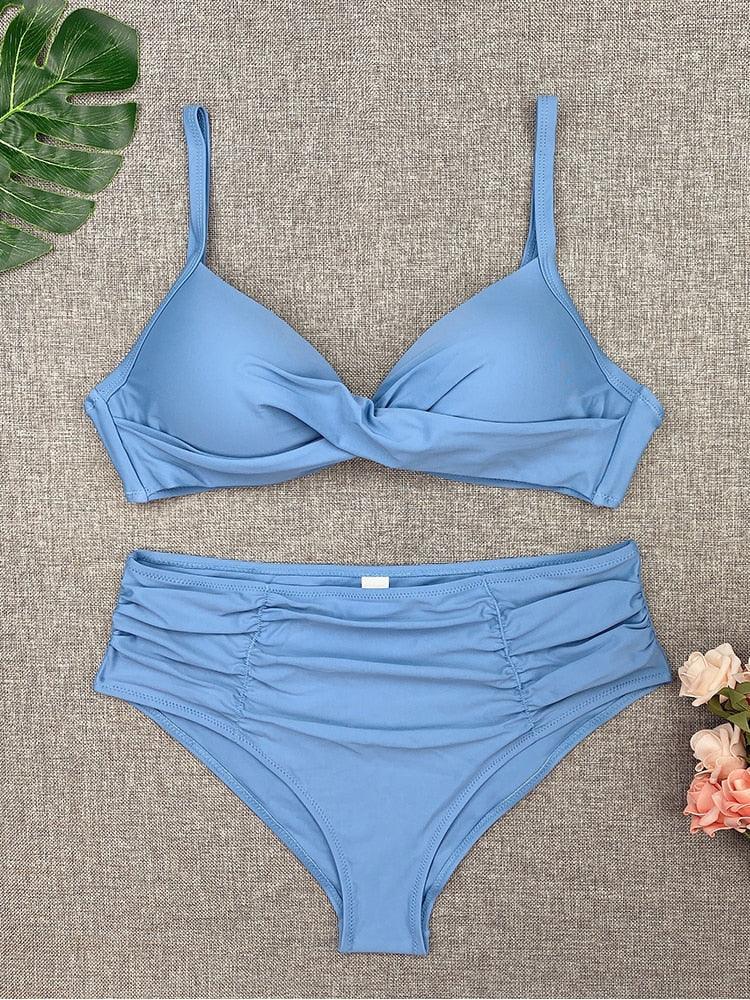 Bikini Swimwear Women High Waist Swimsuit Solid Color Bikini Set Women's Push Up Underwire Top Bottom Bikini Bathing Swimsuits Beach Wear Padded Push Up Bikini Set Female Stevvex