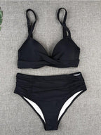 Bikini Swimwear Women High Waist Swimsuit Solid Color Bikini Set Women's Push Up Underwire Top Bottom Bikini Bathing Swimsuits Beach Wear Padded Push Up Bikini Set Female Stevvex