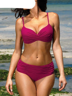 Bikini Swimwear Women High Waist Swimsuit Solid Color Bikini Set Women's Push Up Underwire Top Bottom Bikini Bathing Swimsuits Beach Wear Padded Push Up Bikini Set Female Stevvex